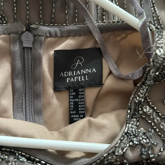 ADRIANNA PAPELL MERCURY NUDE BEADED ALLOVER SHORT SLEEVE BLOUSON COCKTAIL DRESS - Picture 3 of 6